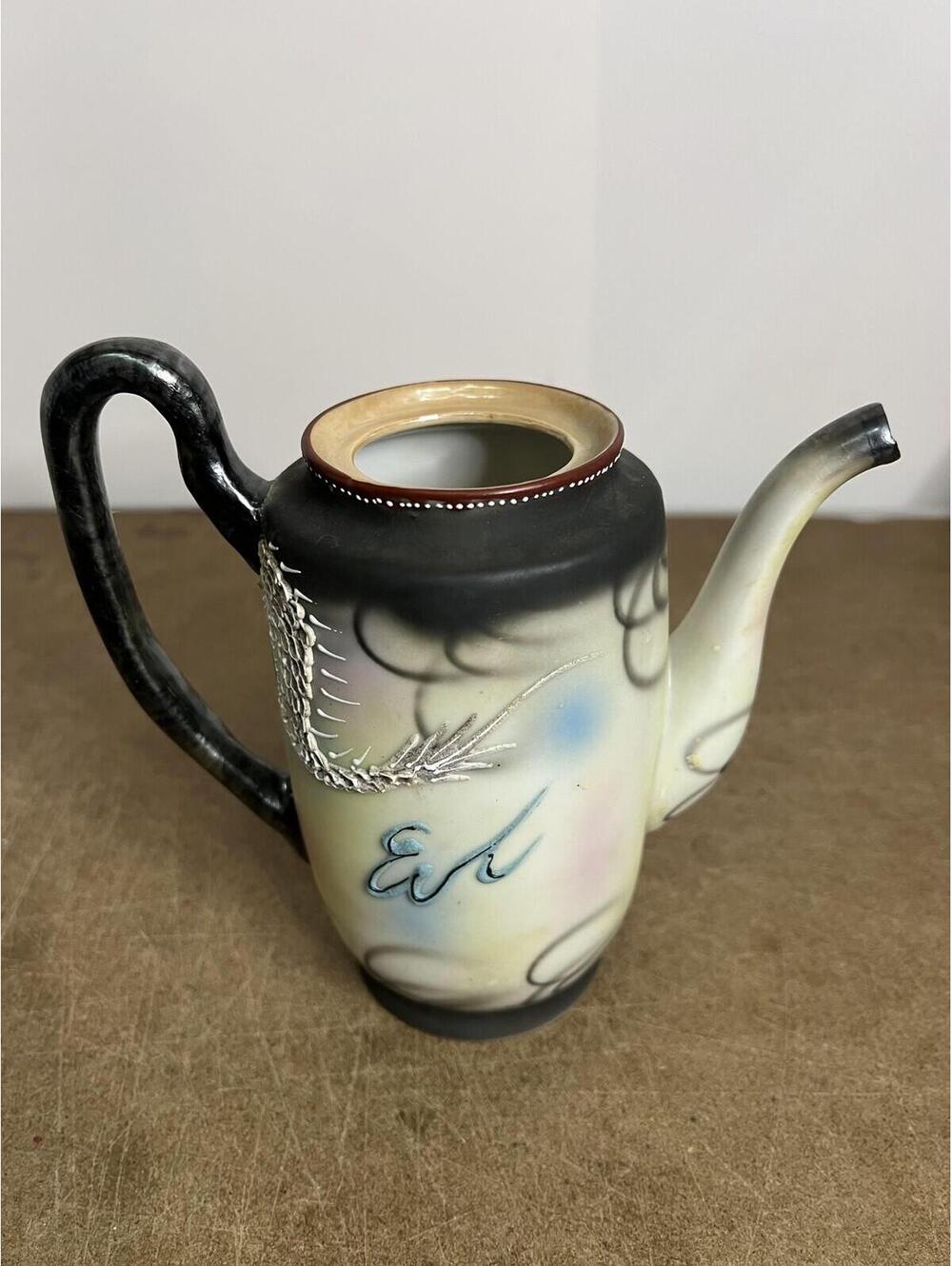 Vintage Dragonware Moriage Multicolor Porcelain Teapot Raised Dragon Unmarked - Picture 4 of 8